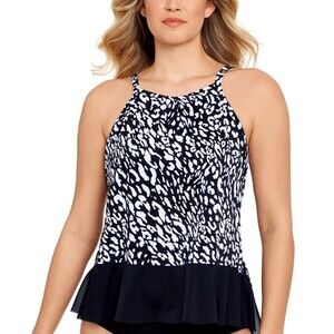 SWIM SOLUTIONS High Neck Ruffled Colorblock Tankini Top Women's sz 18 Black